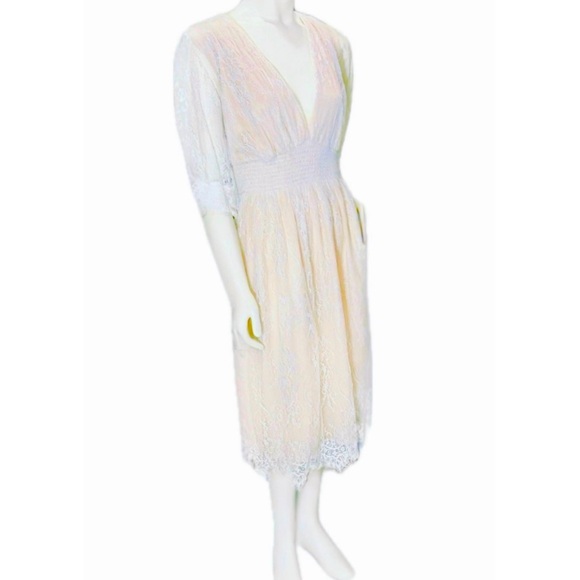 👗🕊️ BALTIC BORN *NWT* Elaina Lace Tulle Midi DressCream Peach + Off-White 3X